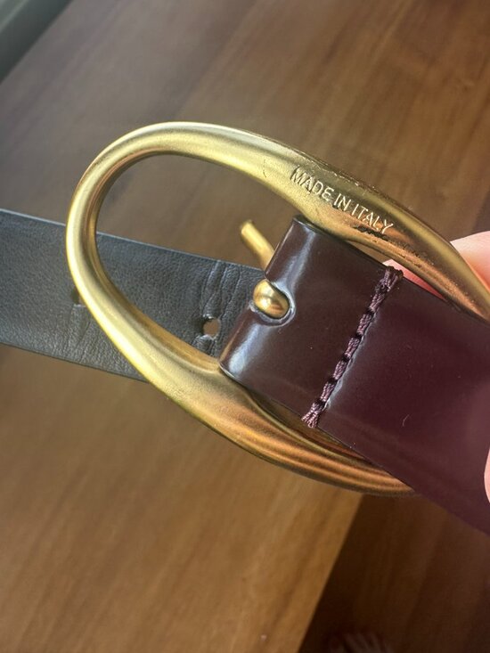 Reiss Patent Leather Oval Buckle Belt in Oxblood Burgundy *GREAT CONDITION* Sz M